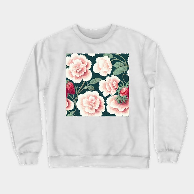 Vintage Floral Cottagecore Romantic Strawberry Flower  Design Crewneck Sweatshirt by VintageFlorals